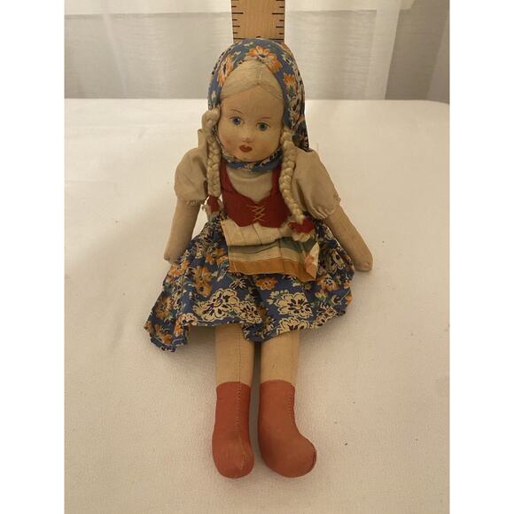VTG Paper Mache Face Doll Polish Girl Stamped Poland Cloth Body Markings Arm - Picture 4 of 10